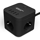 Powercube Steckdosenwürfel SL3020-U schwarz, 3 Steckdosen, 4 USB-Ladeports