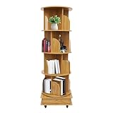 TkkMivcOC Drehbares Bücherregal aus Massivholz, Büroregal Dekoregal, Rollende Bücherregale auf Rädern, 360° Universal-Räder Bookshelf mit 4 Ebenen, Büroregal, Dekoregal, 46x46x142cm