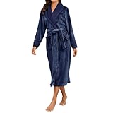 rtdgcv Langes Nachthemd Flanell mit V-Ausschnitt für Damen im/Winter Bluse Seide Schwarz Damen Flauschig Frottee Bademantel Mikrofaser Bademantel Damen (d-Navy, XL)