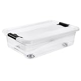 keeeper Aufbewahrungsbox mit Rollen, Deckel und Schiebeverschluss, 59,5 x 39,5 x 18 cm, 28 l, Konrad, Transparent