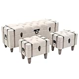 LAPOOH Aufbewahrungsbank-Set 3-TLG Sitzbank Mit Stauraum, Wohnung Einrichtung, Betttruhe Schlafzimmer, Dekoration Schlafzimmer, Massivholz und Stahl 112x37x45 cm