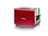 Bosch Toaster Styline TAT8614N, integrierter Brötchenaufsatz, Liftfunktion, Auftaufunktion, Abschaltautomatik, Brotzentrierung, 800 W, Edelstahl/rot