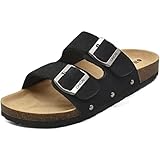 ONCAI Sandalen Damen Kork-Fußbett Arizona Pantoletten Damen Flach rutschfest Sommer Badelatschen Mit Verstellbarer Rieme Schwarz Größe 39