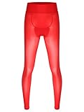 Aiihoo Herren Strumpfhosen Lange Unterhose Transparent Pantyhose Kompressionhose Leggings Tights Sportunterhose Funktionswäsche Nachtwäsche Rot Einheitsgröße