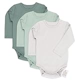 LaLoona Baby Body Langarm 3er Pack - Langarmbody Set aus Baumwolle, Bodies mit Knöpfen für Jungen und Mädchen, OEKO-TEX® Standard 100 geprüft - Grün - 98