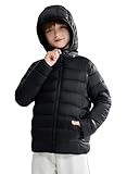 maoo garden Mädchen Jungen Winter Puffer gefälschte Daunenjacke Kinder leichter packbarer Kapuzenmantel Schwarz 140