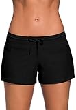 Acfoda Damen Badeshorts Kurze Badehose Frauen Schwimmshorts Sommer Schnell Trocknendes Schwimm Hose Wassersport Strand Schwimm Shorts Boardshorts Bikinihose mit UV Schutz Schwarz 38-40