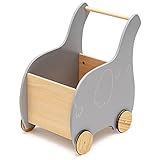 DREAMADE 2 in 1 Lauflernwagen aus Holz, Lauflernhilfe mit Stauraum, Spielzeugkiste, Gehhilfe, Gehfrei, Baby Push Pull Wagen Spielzeug, Laufwagen für Babys, Jungs und Mädchen (Grau Elefant)