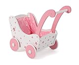 Bayer Chic 2000 - Puppenwagen aus Holz, Holzpuppenwagen für Puppen bis zu Einer Größe von 54 cm, Stars pink