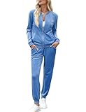 Irevial Damen Weich Hausanzug Dick Freizeitanzug Warm Trainingsanzug Jogginganzug Set Reißverschluss Tracksuits Hellblau XL