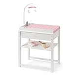 ELLA & PIET® Puppenwickeltisch Splashy mit Badewanne und Mobile aus Holz (Weiß-Rosa)