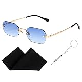 Johiux Sonnenbrille Herren Retro,Sonnenbrille für Männer und Frauen Outdoor,Rechteckig Sunglasses Men Rahmenlose,Frauen Metall Gold Polygon Sonnenbrille,Sunglasses Woman