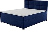 Boxspringbett mit Bettkasten 140x200 160x200 180x200 200x200 cm - Samt Polsterbett Webstoff Gepolstert Doppelbett mit Stauraum - Komplett Set Kopfteil mit Matratze und Topper - 200 x 200 - Dunkelblau