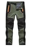 donhobo Herren Outdoorhose Wanderhose Trekkinghose Softshellhose Wasserdicht Winddicht Warm Gefüttert Winterhose Skihosen (Armeegrün, L)