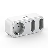 TESSAN Doppelstecker mit USB C, 5 in 1 Steckdosenadapter, Mehrfachstecker mit 1 USB C und 1 USB A, 3600W Steckdosenverteiler mit USB C, 3fach Steckdose USB für Phone und Haushaltsgeräte, Grau