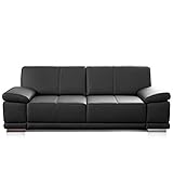 CAVADORE 2,5-Sitzer Sofa Corianne / Kleine Echtleder-Couch im modernen Design / Mit Armteilverstellung / 192 x 80 x 99 / Echtleder schwarz