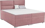 Boxspringbett mit Bettkasten 140x200 160x200 180x200 200x200 cm - Samt Polsterbett Webstoff Gepolstert Doppelbett mit Stauraum - Komplett Set Kopfteil mit Matratze und Topper - 160 x 200 - Rosa