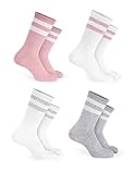 Basic Treasure 4 Paar Sportsocken Kinder, Kindersocken Baumwolle, Kinder Socken Jungen und Mädchen 31-34, Tennissocken, Rosa/Grau/Weiß