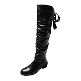 Generisch Wasserdichte BarfußSchuhe Damen Schuhe Wasserdicht einfarbig Torfleder Fliege hinten dicke Ferse lange Stiefel Winterschuhe Teenager MäDchen Boots Rosa Damen (Black, 37)