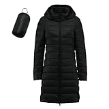 Leichte Daunenjacke Damen Lang Leichter Daunenmantel Damen Ultraleichte Daunenjacken Packbar Lange Leicht Daunen Steppjacke mit Kapuze Lightweißht Steppmantel Daunen Mantel (01 Schwarz, S)