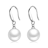 Perlenohrringe silber 925 Hängend Perlen Ohrringe, 10mm Perlen Ohrringe Hängend Silber 925 Ohrhänger Lange mit Perlen für Damen Frauen Mädchen