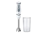 Braun Stabmixer MQ 5200WH - MultiQuick 5 Vario Pürierstab mit Edelstahl Mixfuß, 1000 Watt, inkl. 600 ml Mix- & Messbecher, weiß/grau