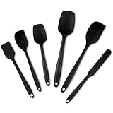 Orivesso 6 pcs Teigschaber Silikon Set, Silikon küchenhelfer 230℃ Hitzebeständig Nahtloses Einteiliges Design, Spatel Küche Antihaftbeschichtetes, Schaber für Kochen Backen Rühren, Schwarz