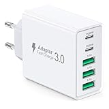 Cawhaw USB C Ladegerät Mehrfach, Ladestecker USB C, 50W 5 Port USB C Schnellladegerät, Adapter USB C Netzteile Stecker für iPhone 15 14 13 12 11, Samsung Galaxy S24 S23, Handys ladegerät USB C Charger