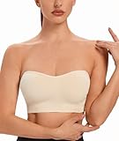 ANGOOL Damen Bandeau Trägerloser BH ohne Bügel Gepolsterter Bralette BH Nahtlose Tube Top BH mit Transparenten Trägern, Beige, S