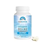 Berg Nutrition Vitamin D3 10.000 I.E + 200 µg K2 99+% ALL-Trans, 365 vegetarische Tabletten hochdosiert u. teilbar, Premium Vitamin D Tabletten, Vitamin D 3 und Vitamin K 2