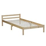 Homestyle4u 888, Bett Holzbett 90x200 mit Lattenrost Kiefer Massiv Bettgestell Einzelbett Holz Natur Massivholzbett