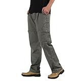 Hosen Herren Stretch Cargopants Leinenhosen Stoffhose Regular Fit Stretch Hose Lang Leichte Sommerhose Retro Loose Fit für Urlaub Strand Alltag Jagd Wandern Camping