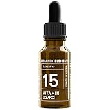 ORGANIC ELEMENTS – Vitamin D3 + K2 Tropfen – hochdosiert und flüssig mit nativem Olivenöl – Depot – 20ml