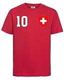 Schweiz Kinder T-Shirt Trikot Personalisiert mit Wunschname + Nummer - Rot 6 Jahre (106/116)