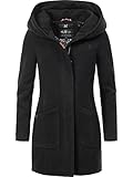 MARIKOO Damen Wollmantel Warmer Trenchcoat mit Kapuze Maikoo Schwarz Gr. M