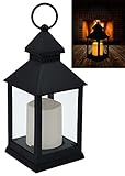 LED Laterne mit Kerze Windlicht Flammeneffekt Beleuchtung Outdoor geeignet Timerfunktion Batteriebetrieben Höhe 27cm schwarz