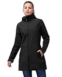 33,000ft Softshelljacke Damen Lange Übergangsjacke Wasserdicht Winddicht Softshellmantel Windbreaker Atmungsaktiv Wanderjacke Outdoor Mantel mit Abnehmbarer Kapuze Schwarz 2XL