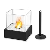 Froadp Bioethanol Tischkamin aus Gehärtetes Glas und Edelstahl Ethanol Kamin für Indoor und Outdoor Modernes Tischfeuer Ethanol Kamin für Garten Esstisch Zimmer Deko (Rechteck, 24.5x20.5x28.7cm)