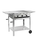 LAG Gasgrill 3-flammiger Edelstahl-Brenner 11kW fahrbar mit Grillrost und Abstellplatten, Grillwagen, Gastrobräter Profigrill Verein