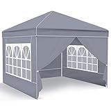 Pavillon, Ej.Victor Faltpavillon 3 x 3 Wasserdicht Stabil Winterfest mit 4 Seitenteilen und Fenstern, Garten Partyzelt UV Schutz 50+ für Festival, Party, Marktstand, Flohmarkt und Campen-Grau