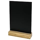 HMF 46452 Acryl Tischaufsteller Kreidetafel mit Holzfuß | T-Aufsteller | DIN A5 | Schwarz