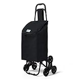 VOUNOT Einkaufstrolley Treppensteiger, Trolly Einkaufswagen Klappbar, Hackenporsche mit 3 Räder, Wasserdichter, 32L Schwarz (Oxford) 94 x 37 x 34 cm