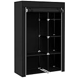 HOMCOM Kleiderschrank Stoffschrank mit Kleiderstange, 6 Fächern, Faltbare Garderobe in Vlies-Optik, Faltschrank für Schlafzimmer, Flur, Schwarz, 103 x 43 x 162,5 cm