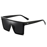 Dollger Retro Eckig Sonnenbrille Damen Herren Groß Mode Flat Top Big Rahmen Shades,Schwarz