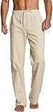 Erzto Herren Freizeithose Lang Leinenhose Leicht Sommerhose Männer Yoga Baumwolle Strandhose, Khaki, L