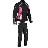 BOSmoto Damen Motorrad Motorradkombi Textil Schwarz Weiß Rose (L)