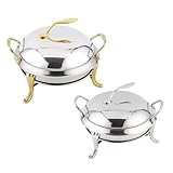 Chafing Dish Buffet-Set Chafing Dish 2er-Set, runde Buffet-Chafer-Wärmer aus Edelstahl mit Lebensmittelpfanne, Brennstoffhalter und Deckel for Hochzeiten, Partys, Bankette, Catering-Events, Gold(Gold