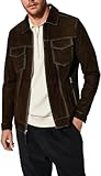 Cheemaz Herren-Wildleder-Trucker-Jacke, Western-Stil, Cowboy-Lederjacke, Trucker-Wildlederjacke für Herren, Dunkelbraunes Wildleder-Shacket, M