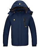 SwissWell Winterjacke Herren Outdoor Winter Arbeitsjacke Wasserdicht Verdickt Gefüttert Wandern Windjacke mit Kapuze Navy Blau XL