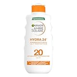 Garnier Sonnenschutz-Milch mit LSF 20, Schutz vor UVA-/UVB-Strahlung, Sonnenbrand und vorzeitiger Hautalterung, Wasserfeste und nicht fettende Formel, Ambre Solaire Hydra 24h, 200 ml